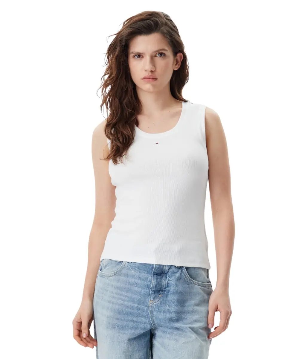 Tommy Hilfiger - Γυναικείο T-shirt Αμάνικο Rib Essential Tank Top Slim Fit DW0DW20673-YBL Λευκό