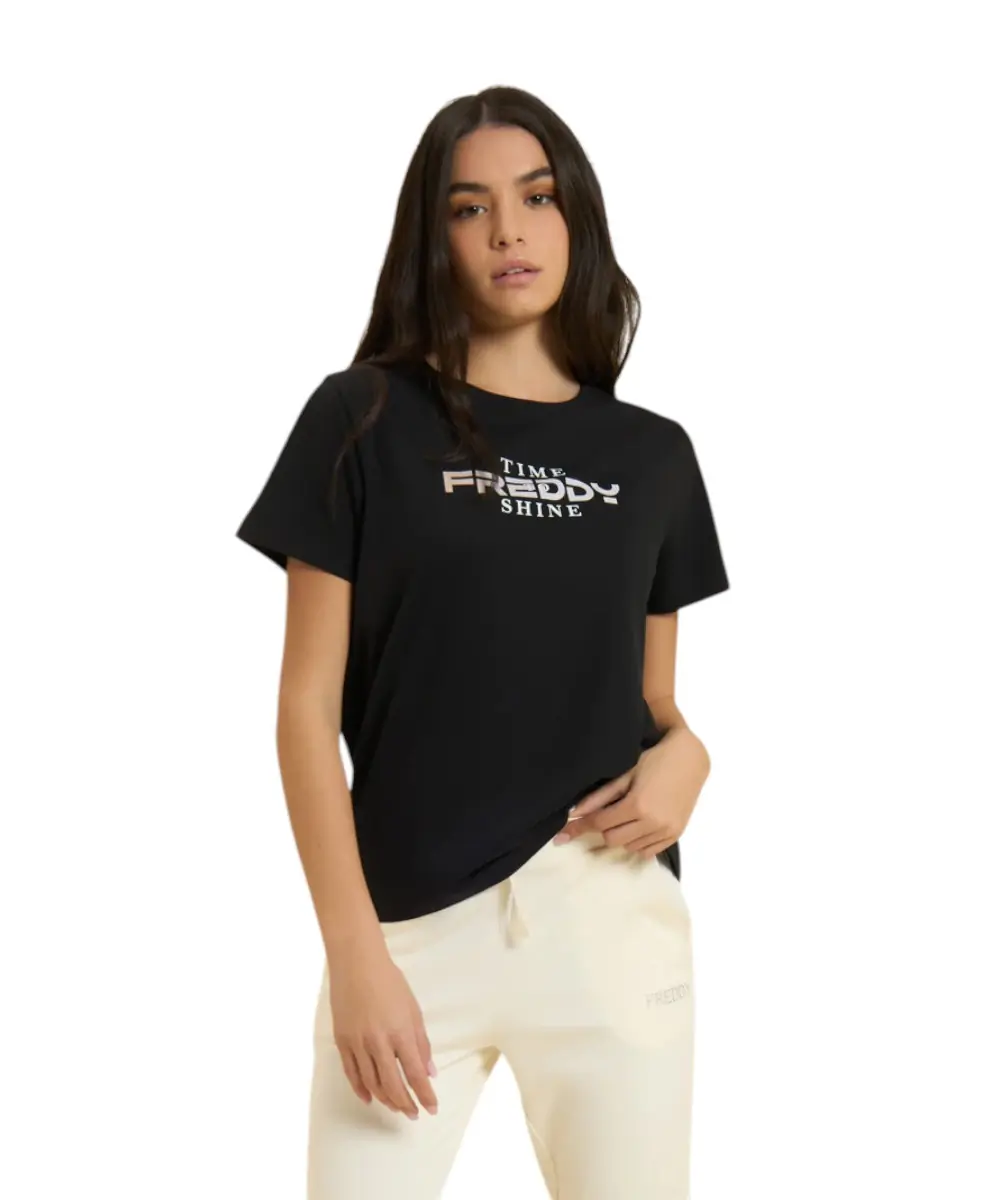 Freddy - Γυναικεία Μπλούζα T-Shirt Comfort Fit Time Shine S26WCRT3-N Μαύρο
