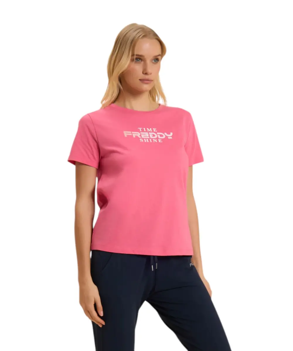 Freddy - Γυναικεία Μπλούζα T-Shirt Comfort Fit Time Shine S26WCRT3-P102 Ροζ