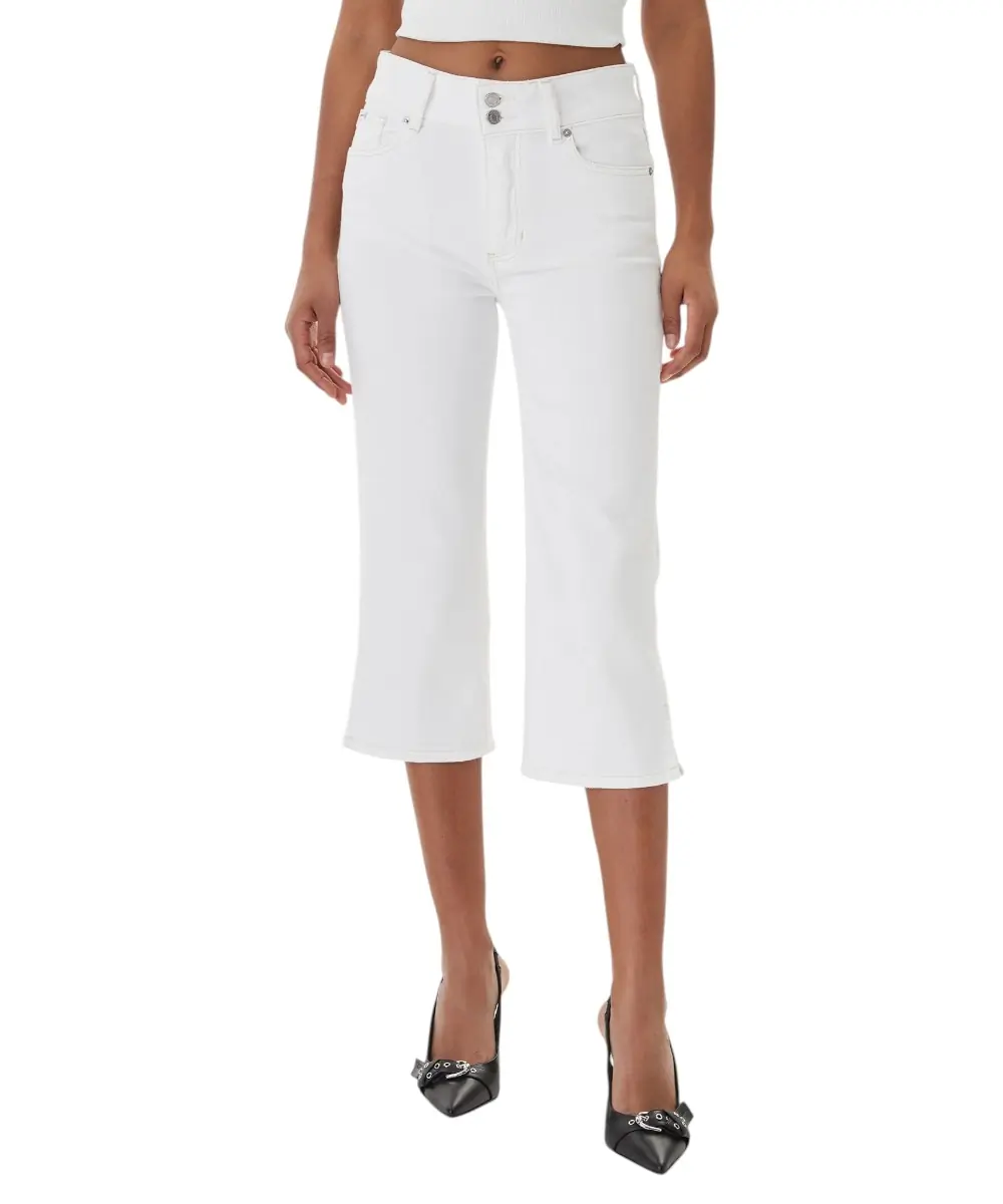 Guess - Γυναικείο Παντελόνι Τζιν High Rise Capri W6GA2GD0131-GJOV Λευκό