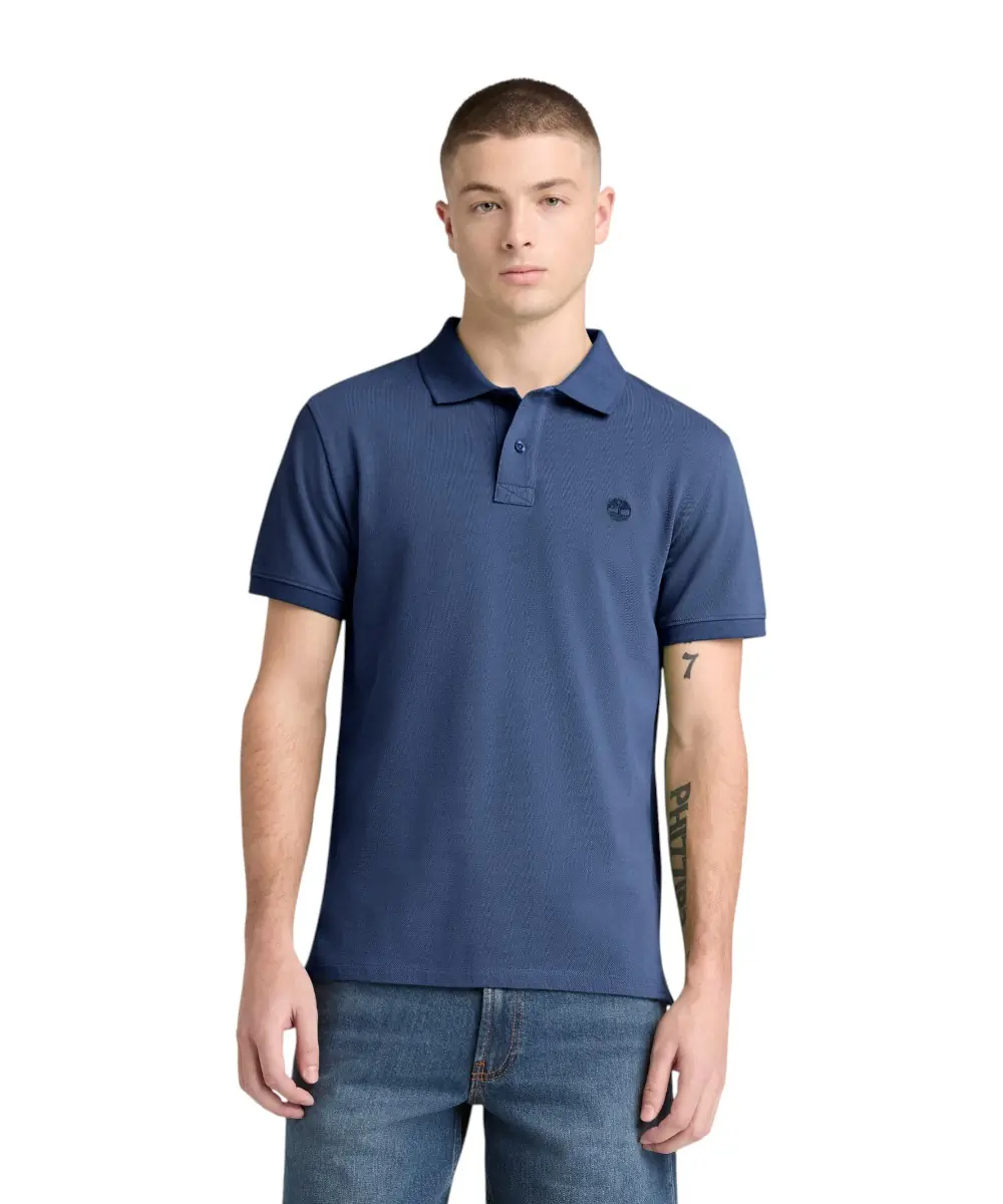 Timberland - Ανδρικό Κοντομάνικο T-shirt Polo Slim Fit Mε Λογότυπο Oyster River TB0A2BS1-EYO Μπλε