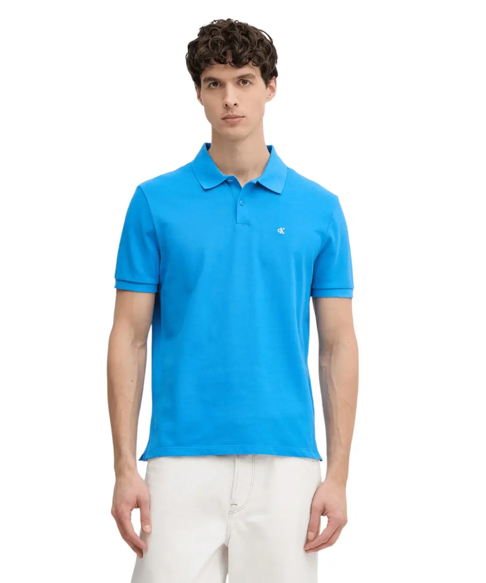 Calvin Klein - Ανδρική Μπλούζα Κοντομάνικη Polo Monogram Pique Plein Air Regular Fit LV040EM269-CFM Γαλάζιο