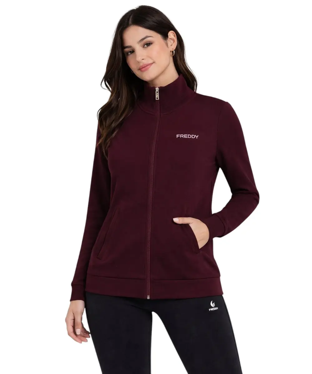 Freddy - Γυναικεία Ζακέτα Φούτερ Zip Turtleneck F25WCRS4-K92 Μπορντό