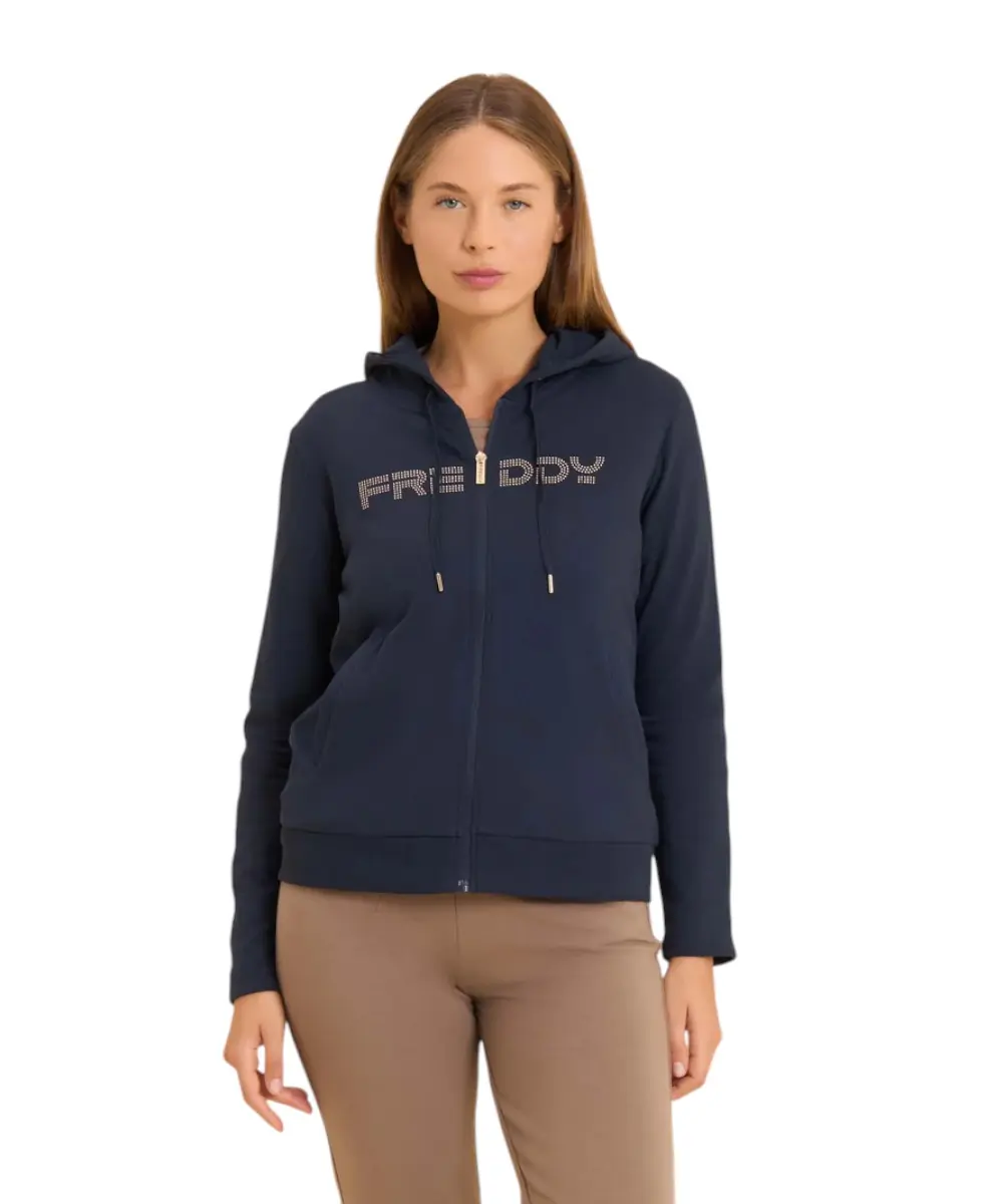 Freddy - Γυναικεία Ζακέτα Φούτερ zip hoodie with logoed band F25WCRS2-B109 Μπλε
