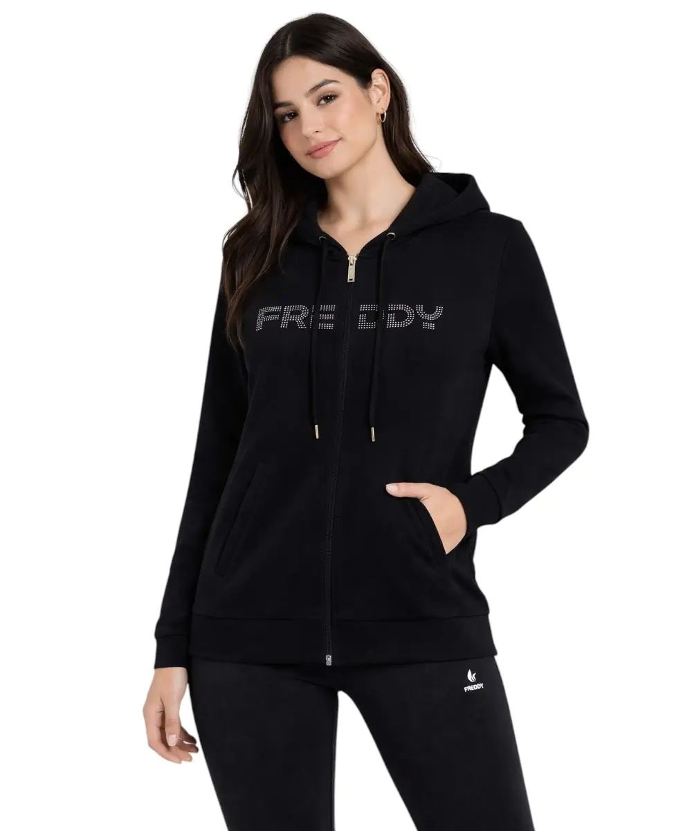 Freddy - Γυναικεία Ζακέτα Φούτερ zip hoodie with logoed band F25WCRS2-N Μαύρο