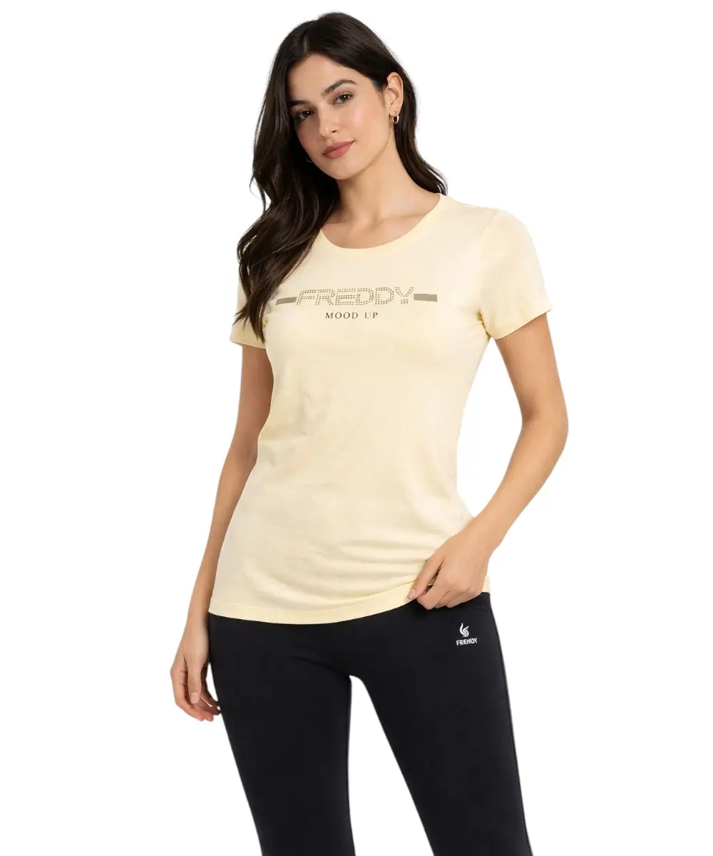 Freddy - Γυναικεία Μπλούζα T-shirt with rhinestones F25WCRT1-W50 Λευκό