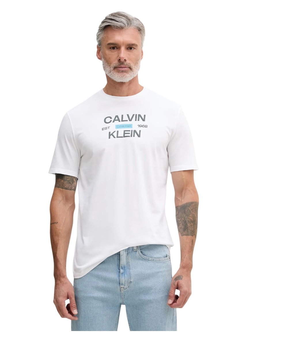Calvin Klein - Ανδρικό T-shirt Stack Grap Regular Fit LV04RG805G-YAF Λευκό