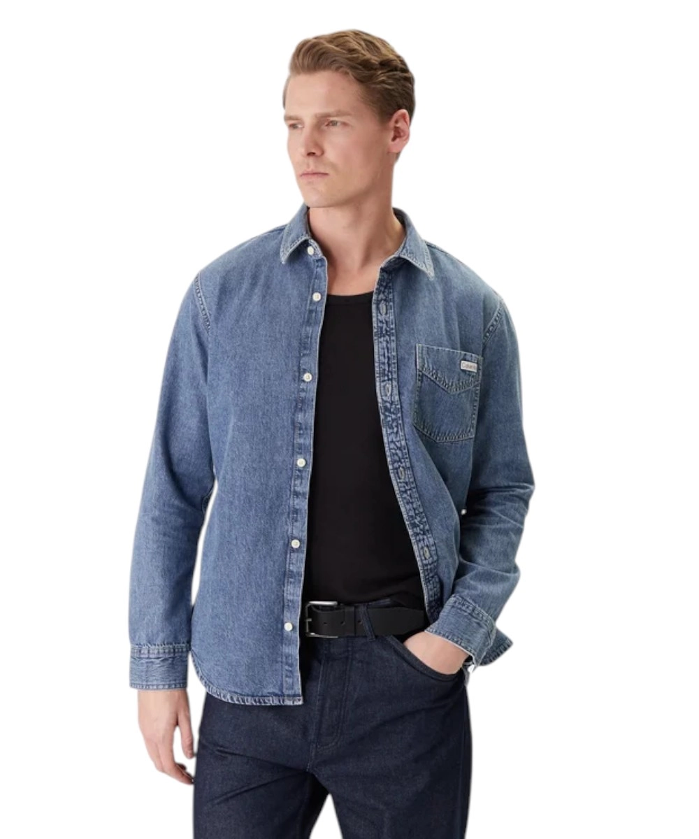 Calvin Klein - Ανδρικό Πουκάμισο Jean Vintage Indigo LV04RE708G-WHZ Μπλε
