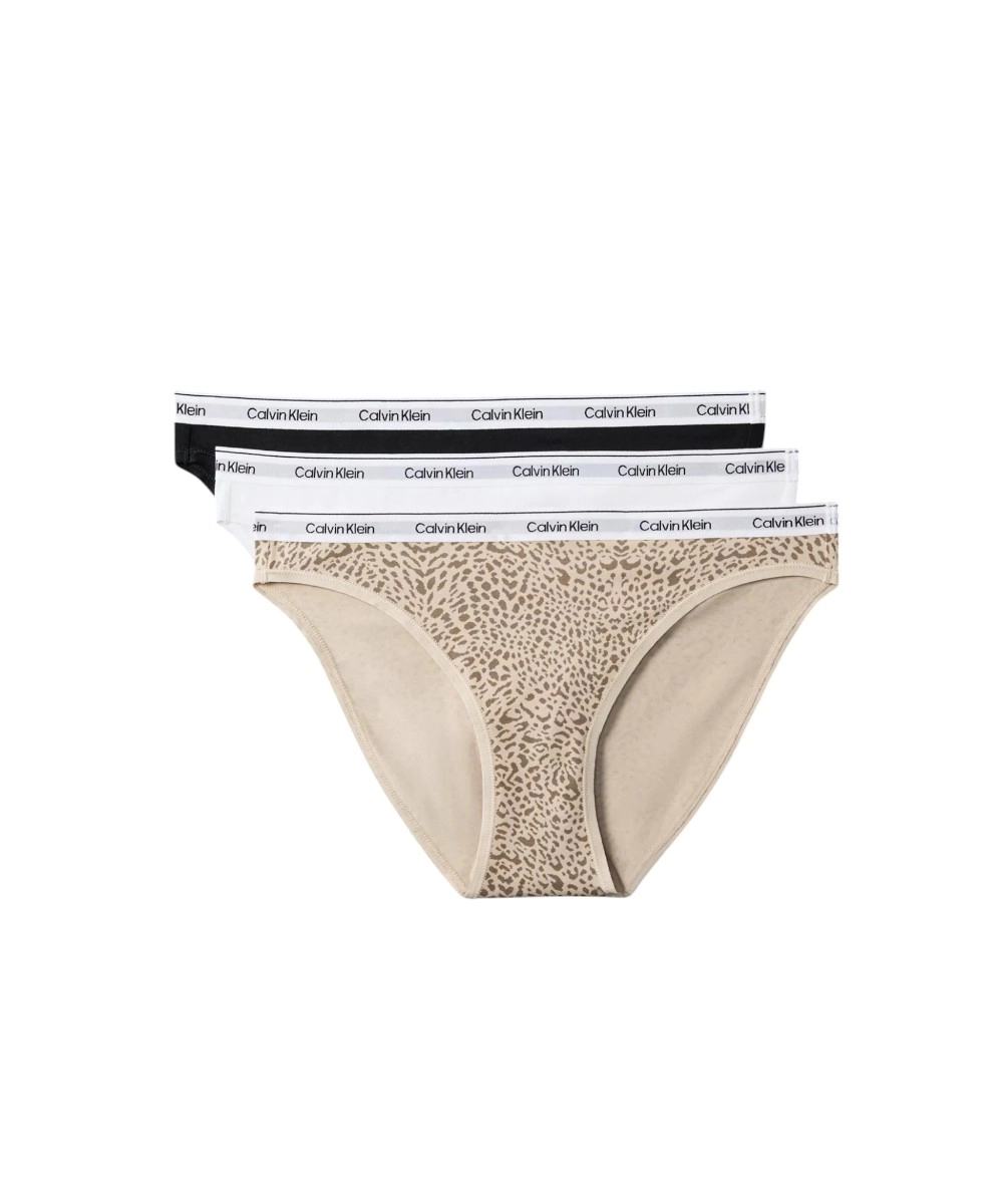 Calvin Klein - Γυναικείο Slip 3 Pack Icon Logo LV00QD5207-3RN Μαύρο/Λευκό/Animal Mirror