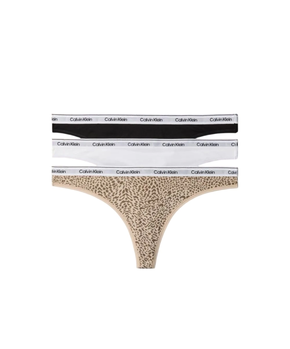 Calvin Klein - Γυναικείο String 3 Pack Icon Logo LV00QD5209-3RN Μαύρο/Λευκό/Animal Mirror
