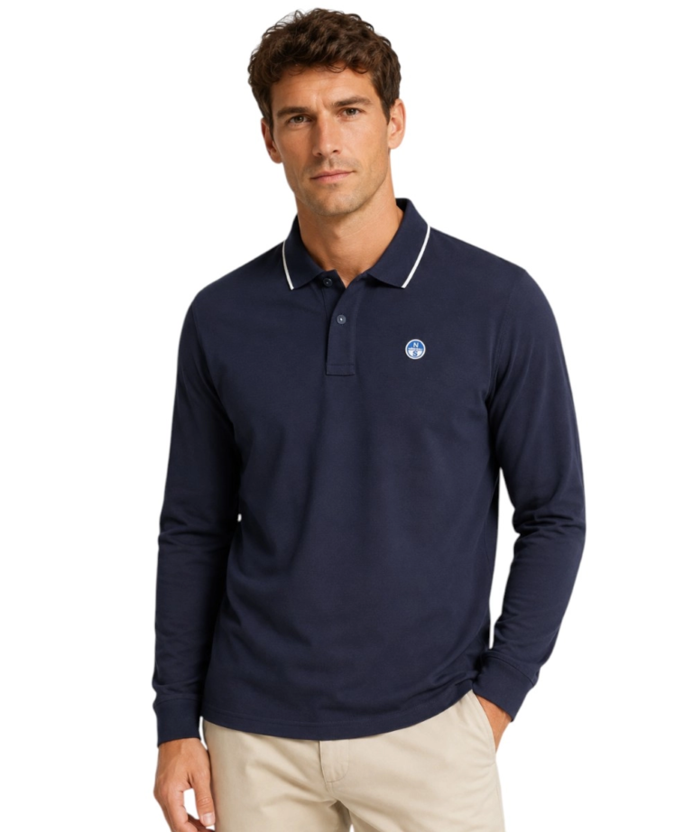 North Sails- Ανδρική Μακρυμάνικη Μπλούζα TShirt Polo 692462-000-0802 Μπλε Ναυτικό