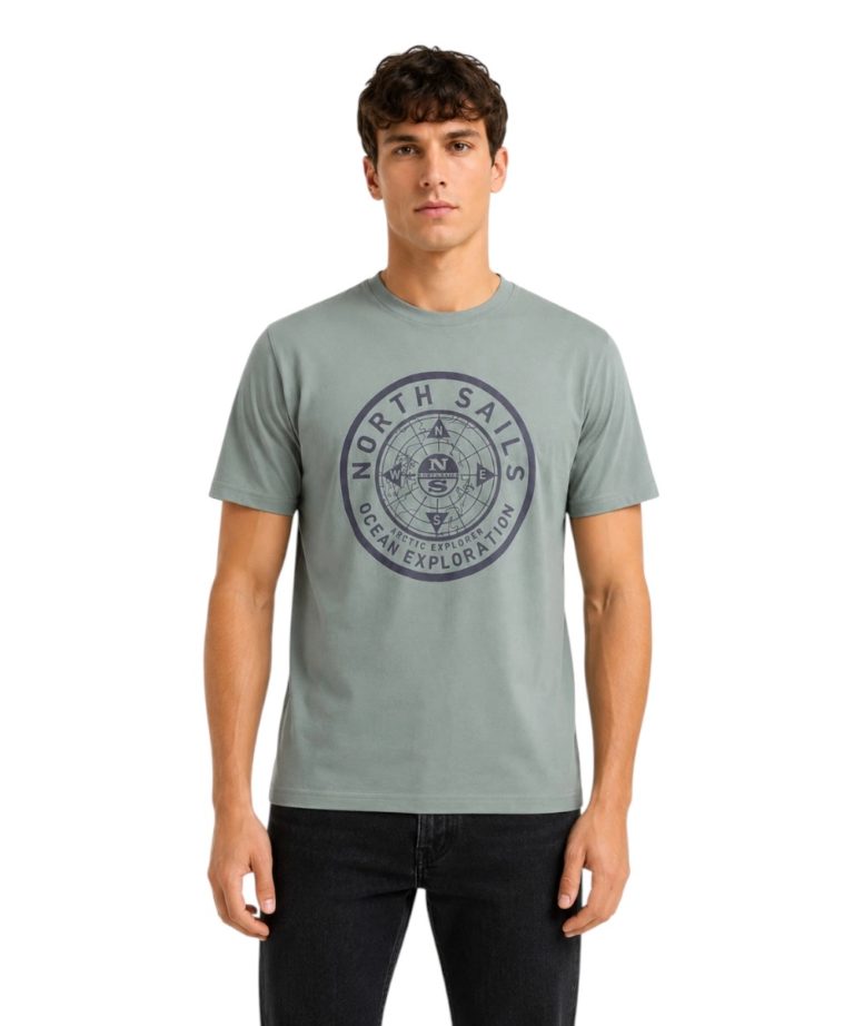 North Sails - Ανδρικό T-shirt Κοντομάνικο Regular Fit 996025-000-0419 Πράσινο Σκούρο