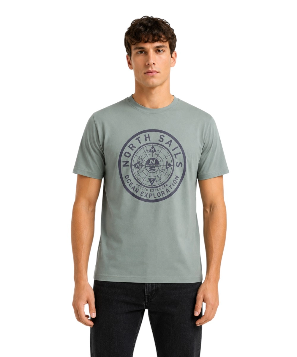 North Sails - Ανδρικό T-shirt Κοντομάνικο Regular Fit 996025-000-0419 Πράσινο Σκούρο