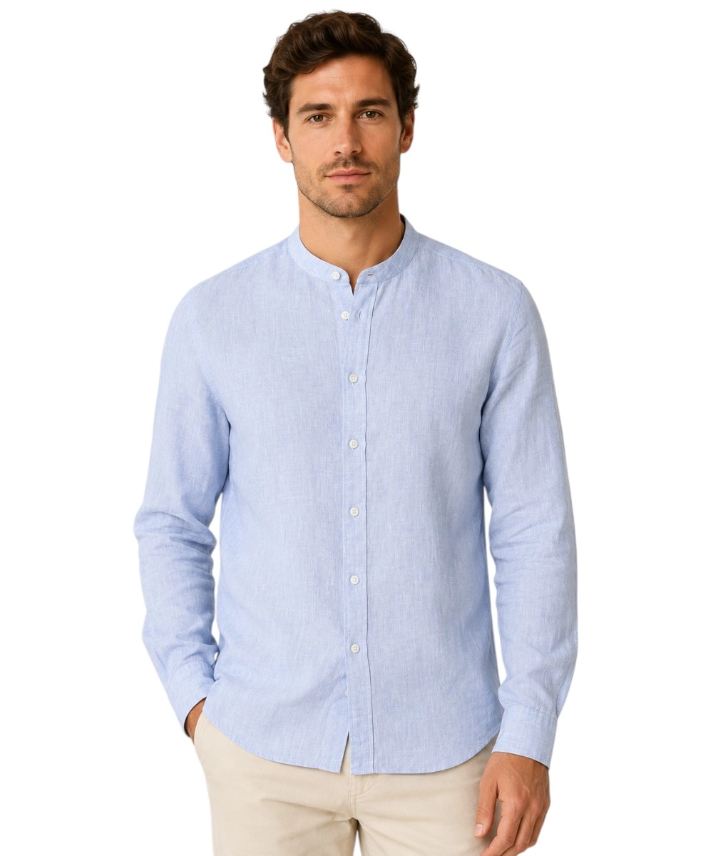 North Sails - Ανδρικό Μακρυμάνικο Πουκάμισο Mandarin Collar 664438-000-0757 Γαλάζιο
