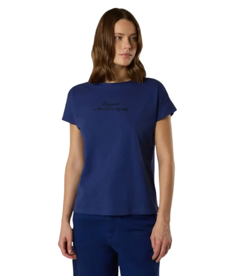 North Sails - Γυναικεία Κοντομάνικη Μπλούζα slogan Print 093567-000-0805 Μπλε Σκούρο
