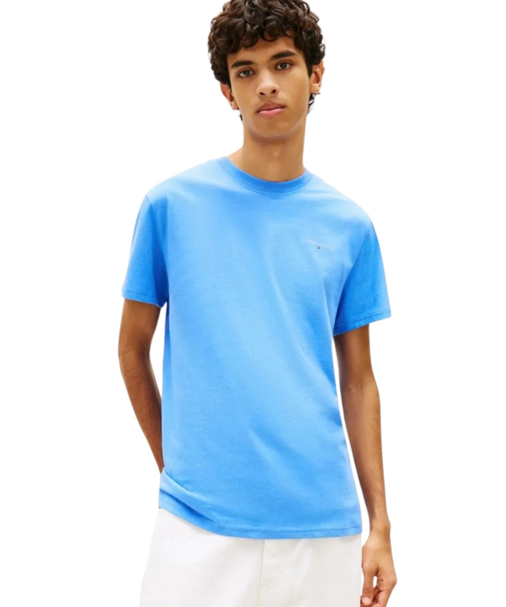 Tommy Hilfiger - Ανδρικό T-shirt Linear Chest Slim Fit DM0DM21780-C38 Γαλάζιο