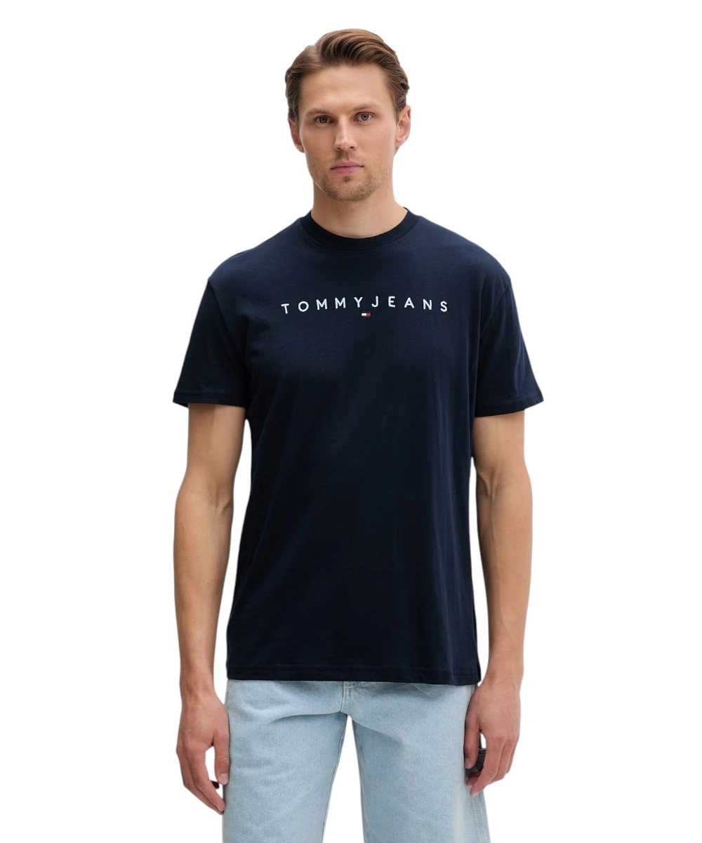 Tommy Hilfiger - Ανδρικό T-shirt Th Linear Logo C-Neck DM0DM20744-C3Q Μπλε Σκούρο
