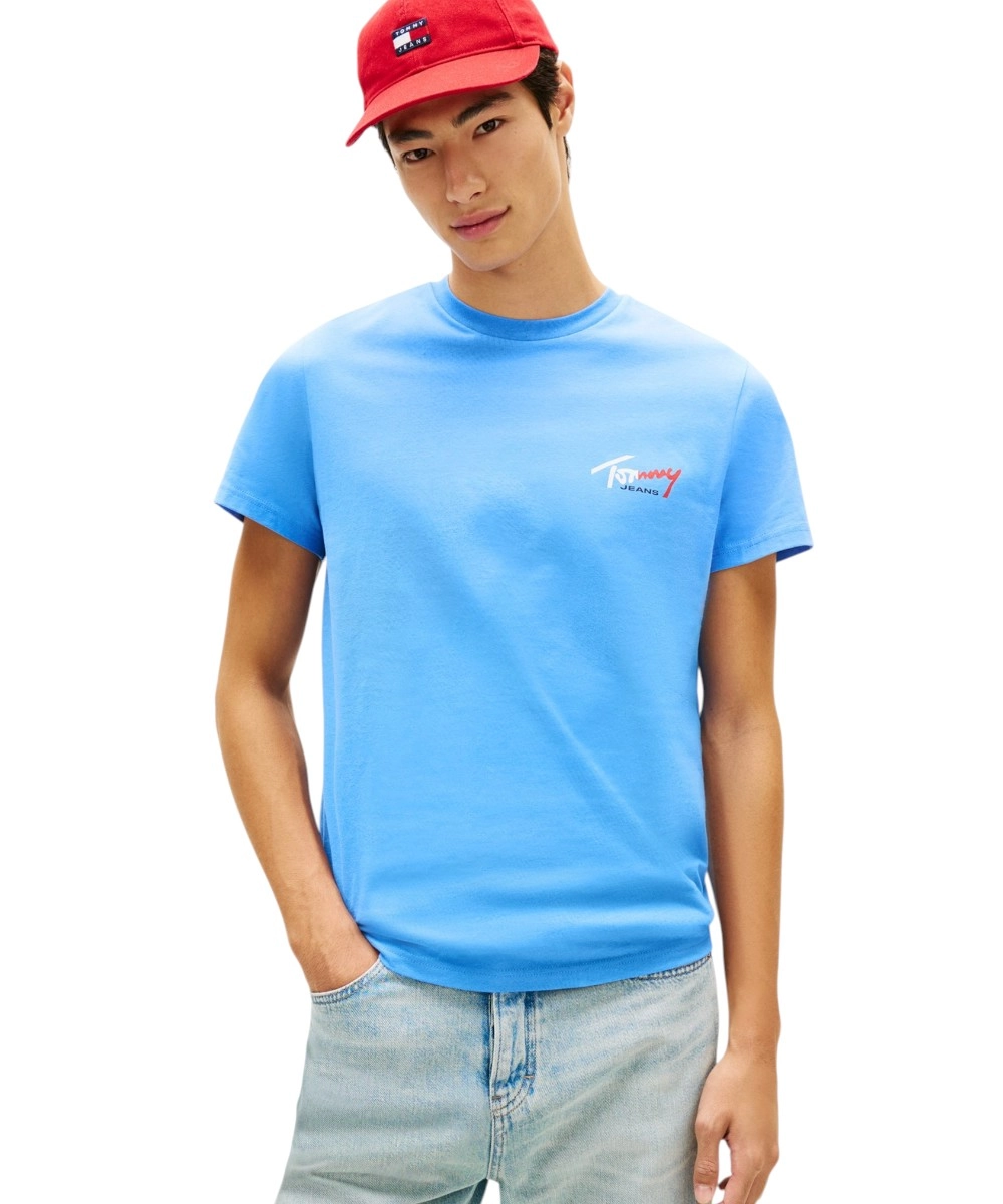 Tommy Hilfiger - Ανδρικό T-shirt Tjw Sign Slim Fit DM0DM22538-C38 Γαλάζιο