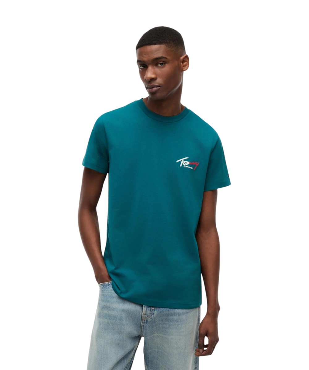 Tommy Hilfiger - Ανδρικό T-shirt Tjw Sign Slim Fit DM0DM22538-L8J Πράσινο