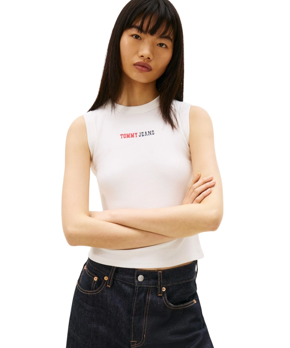 Tommy Hilfiger - Γυναικείο T-shirt Αμάνικο Essential Logo Rib Tank Slim Fit DW0DW22577-YBL Εκρού