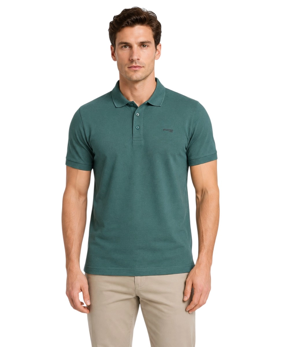 Lotto - Ανδρικό Κοντομάνικο Αθλητικό T-Shirt Polo Athletic Casual LO61520M-5320 Πράσινο Σκούρο