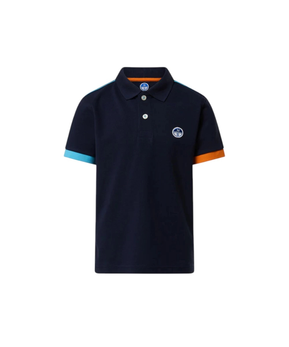 North Sails - Παιδικό Κοντομάνικο Μπλουζάκι Polo Mismatch Cuffs 794491-000-0802 Μπλε Ναυτικό
