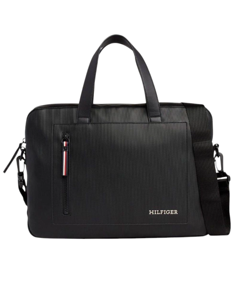 Tommy Hilfiger - Ανδρική Τσάντα Χαρτοφύλακας Pique Slim AM0AM11784-BDS Μαύρο