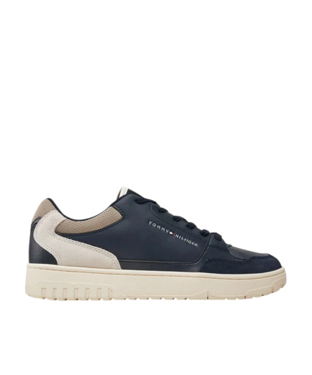 Tommy Hilfiger – Ανδρικά Δερμάτινα Sneakers Th Basket Core Lth Mix Ess FM0FM05058-0F5 Μπλε