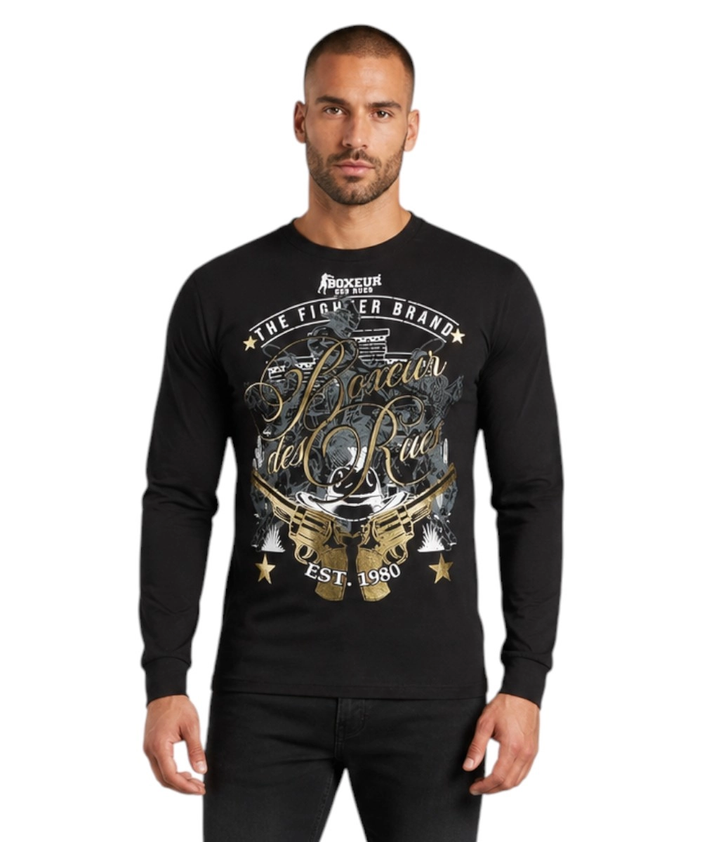 Boxeur Des Rues - Ανδρική Μακρυμάνικη Μπλούζα T-Shirt BXM2000261AY-BLACKG Μαύρο