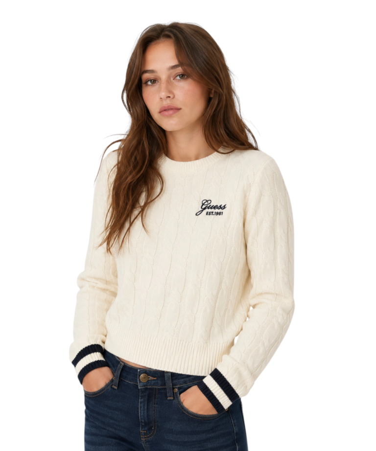 Guess Jeans - Πλεκτή Μακρυμάνικη Μπλούζα Για Κορίτσια J6YR06Z0836-G012 Λευκό