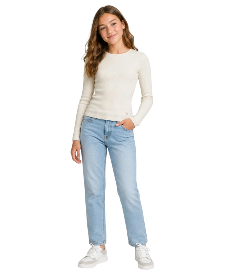 Guess Jeans - Παιδικό Μπλουζάκι Μακρυμάνικο Viscose Rib Ls T-shi J6YI15K3722-G011 Λευκό
