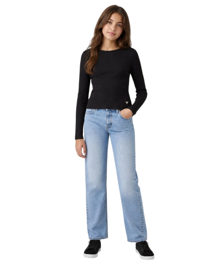 Guess Jeans - Παιδικό Μπλουζάκι Μακρυμάνικο Viscose Rib Ls T-shi J6YI15K3722-JBLK Μαύρο