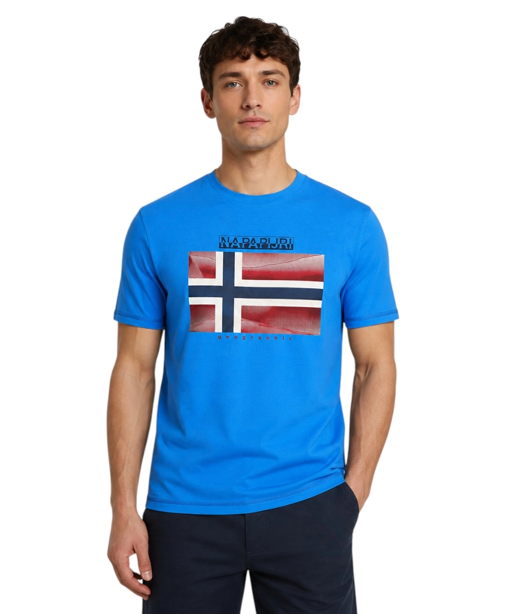 Napapijri - Ανδρικό Κοντομάνικο T-shirt S-Lari NP0A4IE5-B2W Μπλε Ανοιχτό